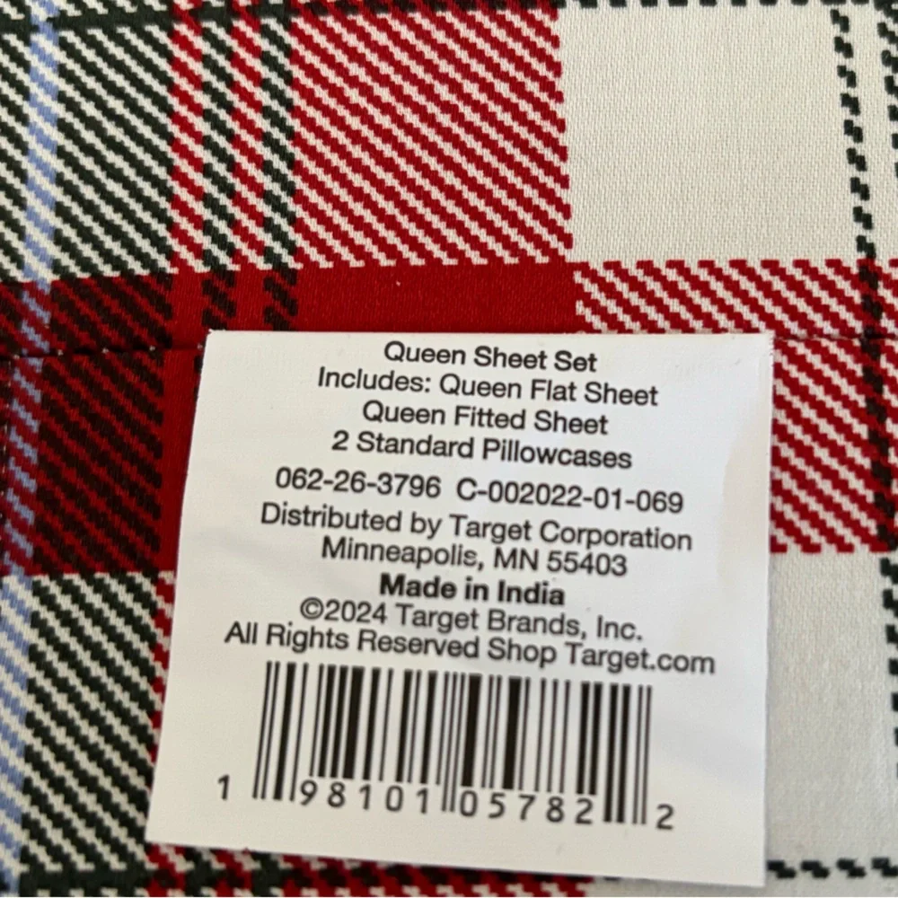 New Target Plaid queen sheet bedding  set Red, White green - Picture 4 of 4